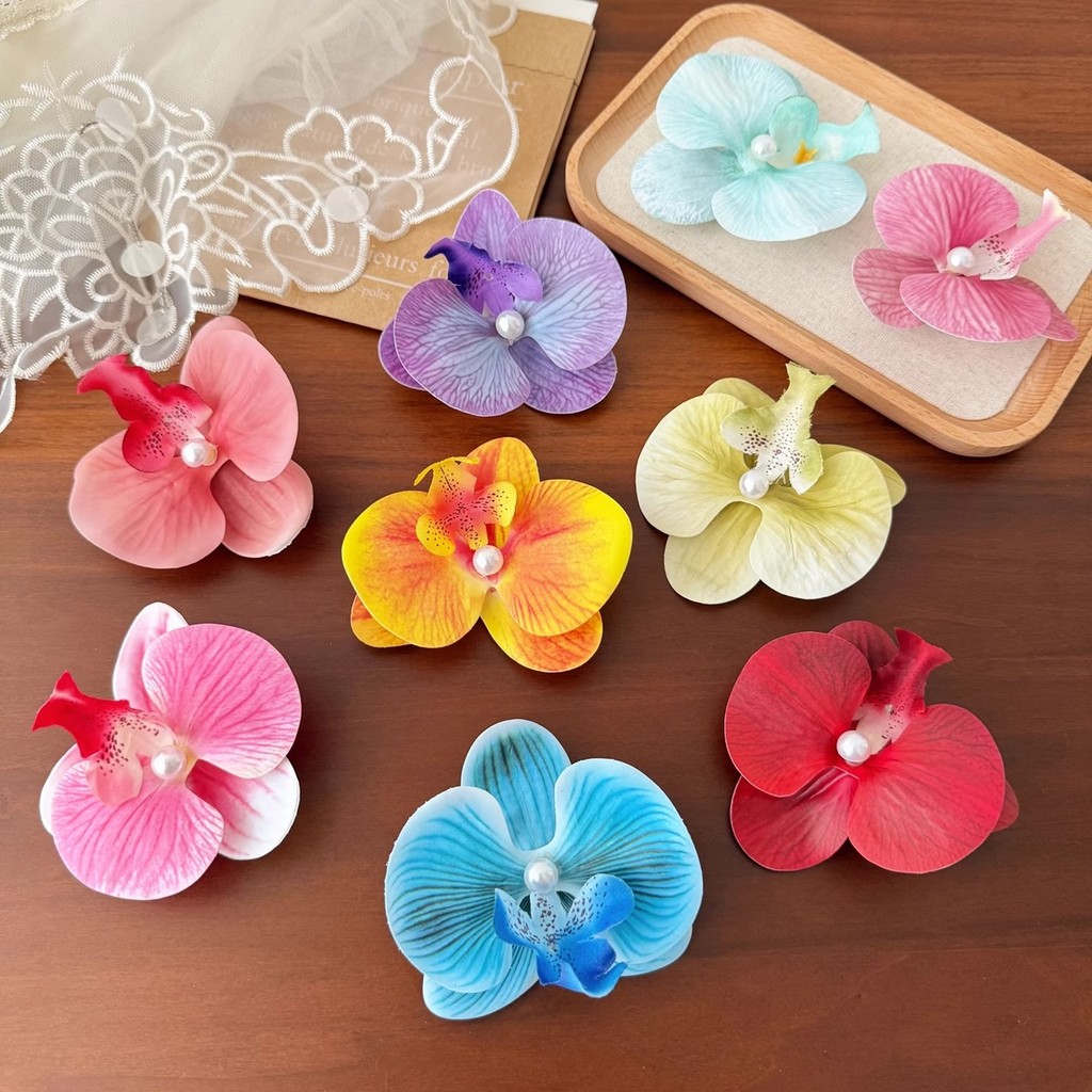 กิ๊บติดผม   กิ๊บดอกไม้   สีสันสดใสประดับมุก  คลิปปากเป็ด ไม่ติดขน มีหลายสี