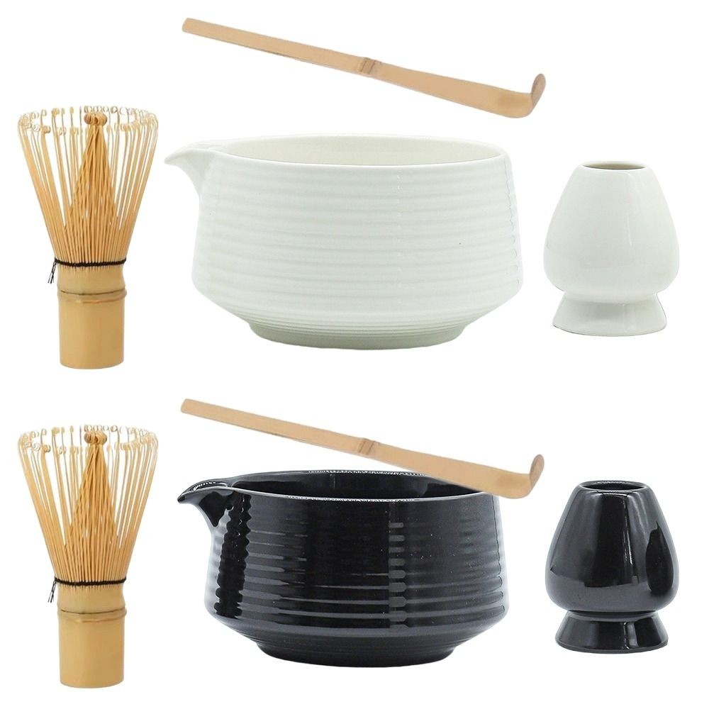 PUFFZY ชุดน้ําชามัทฉะญี่ปุ่น 4 ชิ้น, ที่ปัดมัทฉะที่ปลอดภัยเกรดอาหาร, ไม้ไผ่เซรามิกที่ปัดชาเขียวแบบใช้ซ้ําได้ - รูปที่ 4