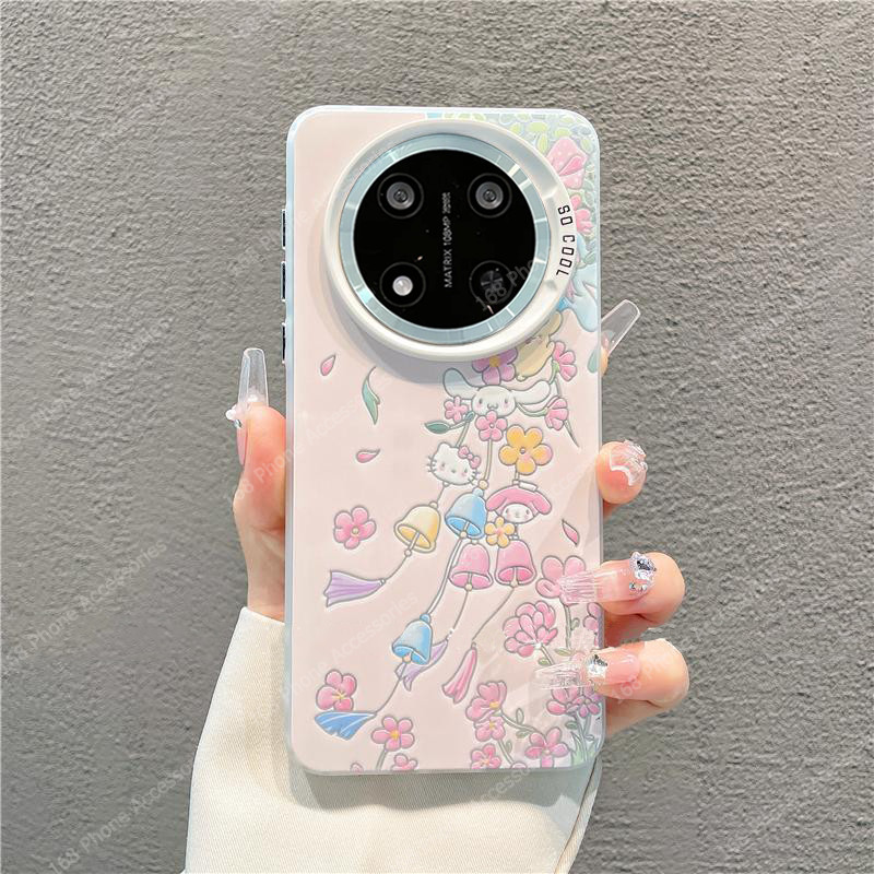 เคส Honor X9C X9B 5G เคสน่ารักคิตตี้ Melody Pochacco ลมกระดิ่งดอกไม้กันกระแทกพร้อมกล้องป้องกันเลนส์ฝาครอบด้านฮาร์ดโทรศัพท์สําหรับสาวนักเรียนผู้หญิง