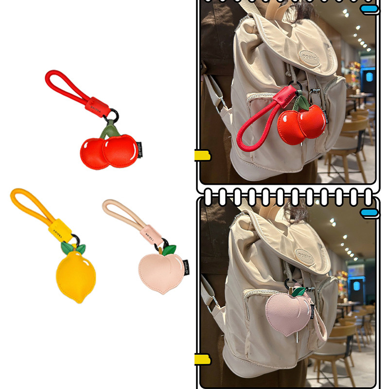 แฟชั่นผลไม้เชอร์รี่พวงกุญแจการ์ตูนพีชกระเป๋าหนัง PU จี้ของขวัญวันเกิดกระเป๋า Charms พวงกุญแจรถ