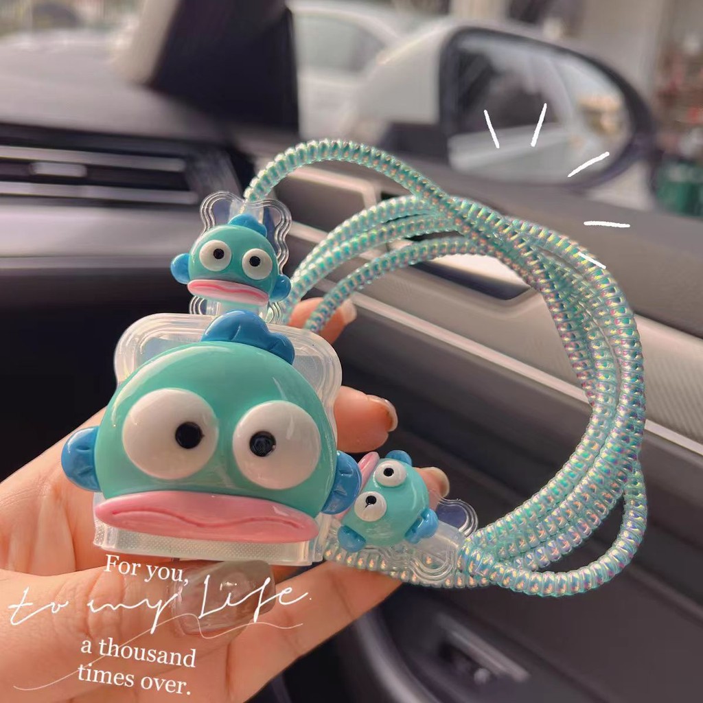 เคสป้องกันสายชาร์จ Hangyodon น่ารักสําหรับ Iphone 18/20w หัวชาร์จที่ม้วนเก็บสายเคเบิล