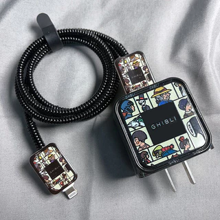 4 in 1/น่ารักอะนิเมะ (Hayao Miyazaki) DIY 18w/20w ชุดตัวป้องกันเครื่องชาร์จสายเคเบิลเข้ากันได้สําหรับ iPhone11 12 13 14 15 16pro max