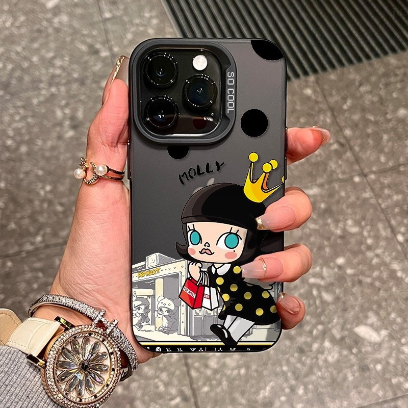 เคสโทรศัพท์ลายการ์ตูนสาวช้อปปิ้งสนุกสนานทันสมัย เข้ากันได้กับ iPhone 16 Pro Max 15 Pro 8 Plus 14 Pro 13 Pro Max 12 11 Pro 16 Pro XS Max กันกระแทก ทนต่อแรงกระแทก และป้องกันการเหลือง