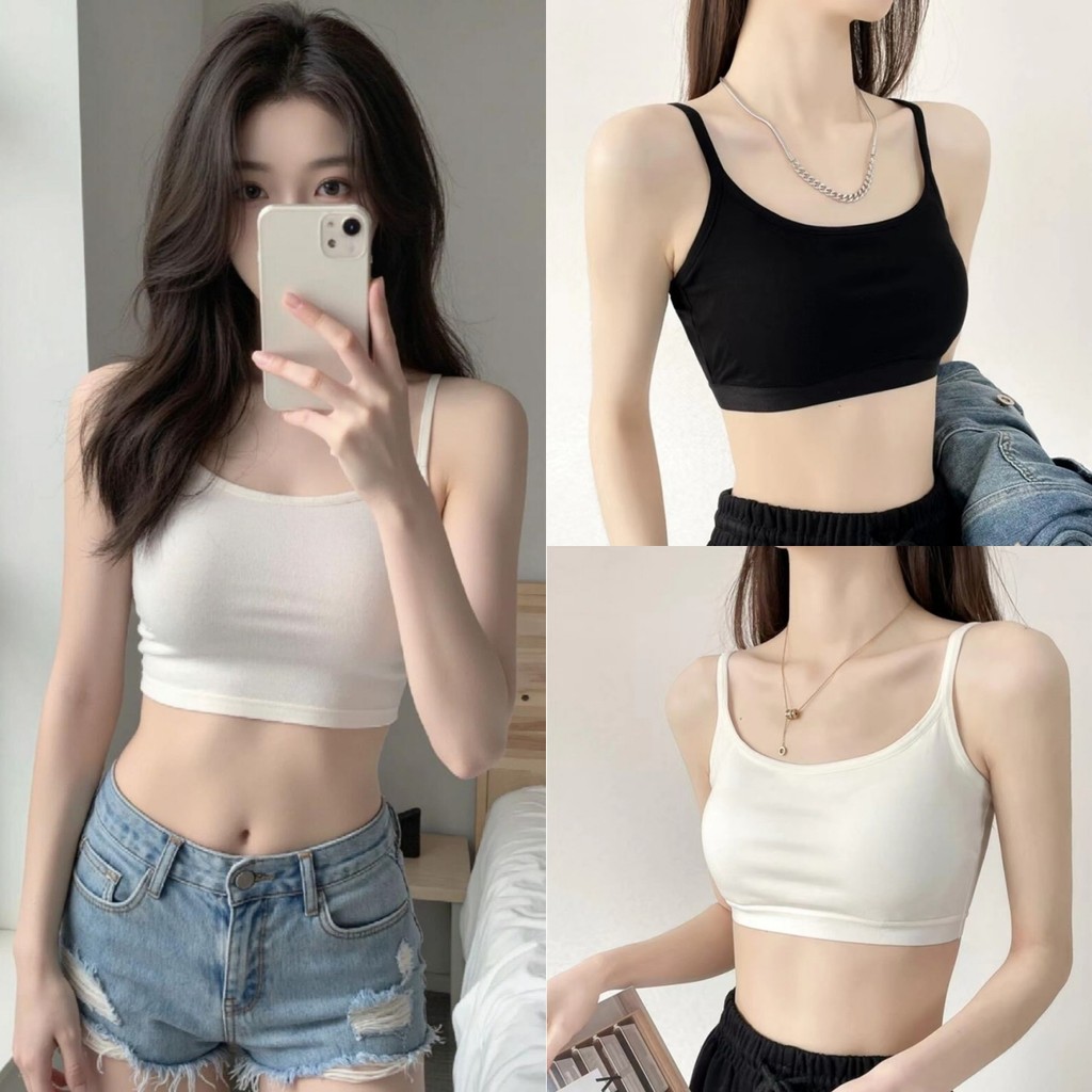 💘Bonnie💘เสื้อสายเดี่ยว slim fit สีพื้น ผ้านิ่ม เสื้อครอป  เข้ากับทุกการแต่งกาย ใส่สบาย สไตล์ลำลอง