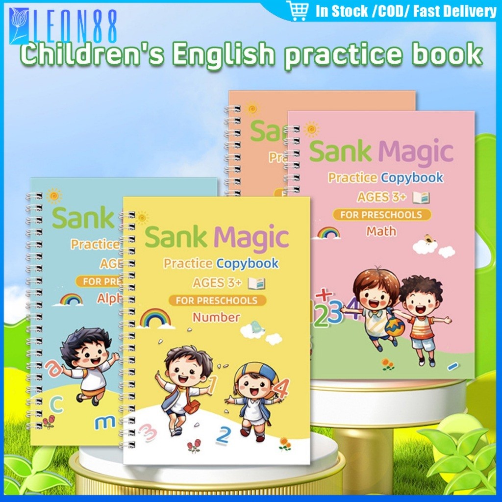 ของมาใหม่！หนังสือคัดลอกลาย 4เล่ม ฝึกเขียนภาษาอังกฤษ  ของเล่นเพื่อการศึกษา สําหรับเด็กอนุบาล