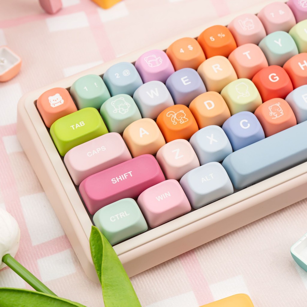 Bear Candy MOA Profile เค้าโครงภาษาไทย Keycaps Dye Sublimation PBT Keycaps สําหรับ MX Switches คีย์บ