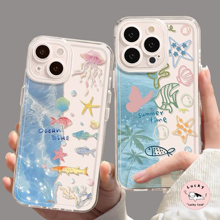 ทะเลใสน่ารักปลาเปลือกชีวิตชีวานุ่ม เคส IPhone 16 11 13 15 12 14 Pro Max 7Plus 16 15 14 7 8 Pro XR X XS Max SE 2020