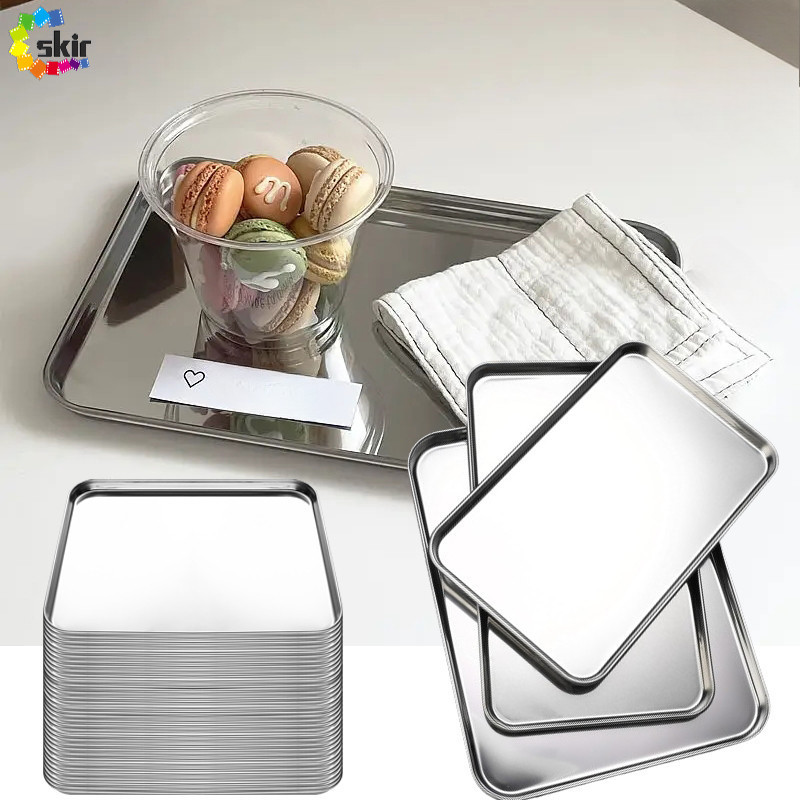 1/3 ชิ้น Scratch-Resistant เงิน 3 ขนาด Creative Flat เค้กจานขนม - ทนทานสี่เหลี่ยมร้านกาแฟพาเลทบนโต๊ะอาหาร