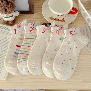 SY SHOP899 ถุงเท้าข้อสั้น (5สี/10คู่) ถุงเท้าแฟชั่น เนื้อผ้านุ่ม ลายCAT+DOG NO.B124