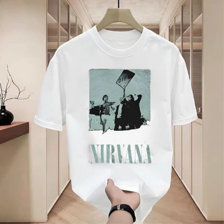เสื้อยืดผู้ชายเท่ๆ สกรีนลายวงสุดฮิต เสื้อสตรีทแฟชั่นวินเทจ oversize แฟชั่นย้อนยุค เสื้อวงวินเทจเท่ๆ โอเวอร์ไซส์คนอ้วน