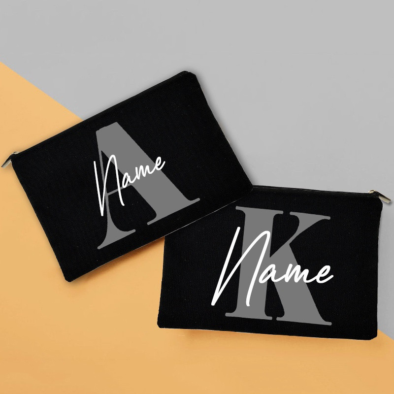 (ชื่อ ลีฟ) ฟรีเพิ่มชื่อส่วนบุคคลที่กําหนดเองสีเทาเริ่มต้นจดหมายชื่อกรณีดินสอผ้าใบกระเป๋าของขวัญ vf4ถ