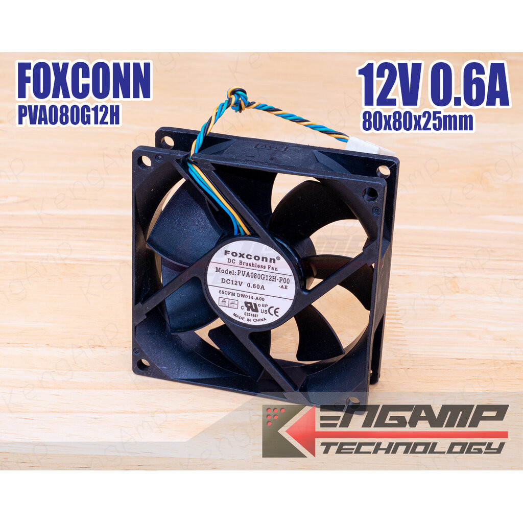 (1ตัว) [FAN] (มือสองตกแต่งใหม่) พัดลม 12Vdc 0.6A FOXCONN PVA080G12H ขนาด 80x80x25mm 12V 0.6A