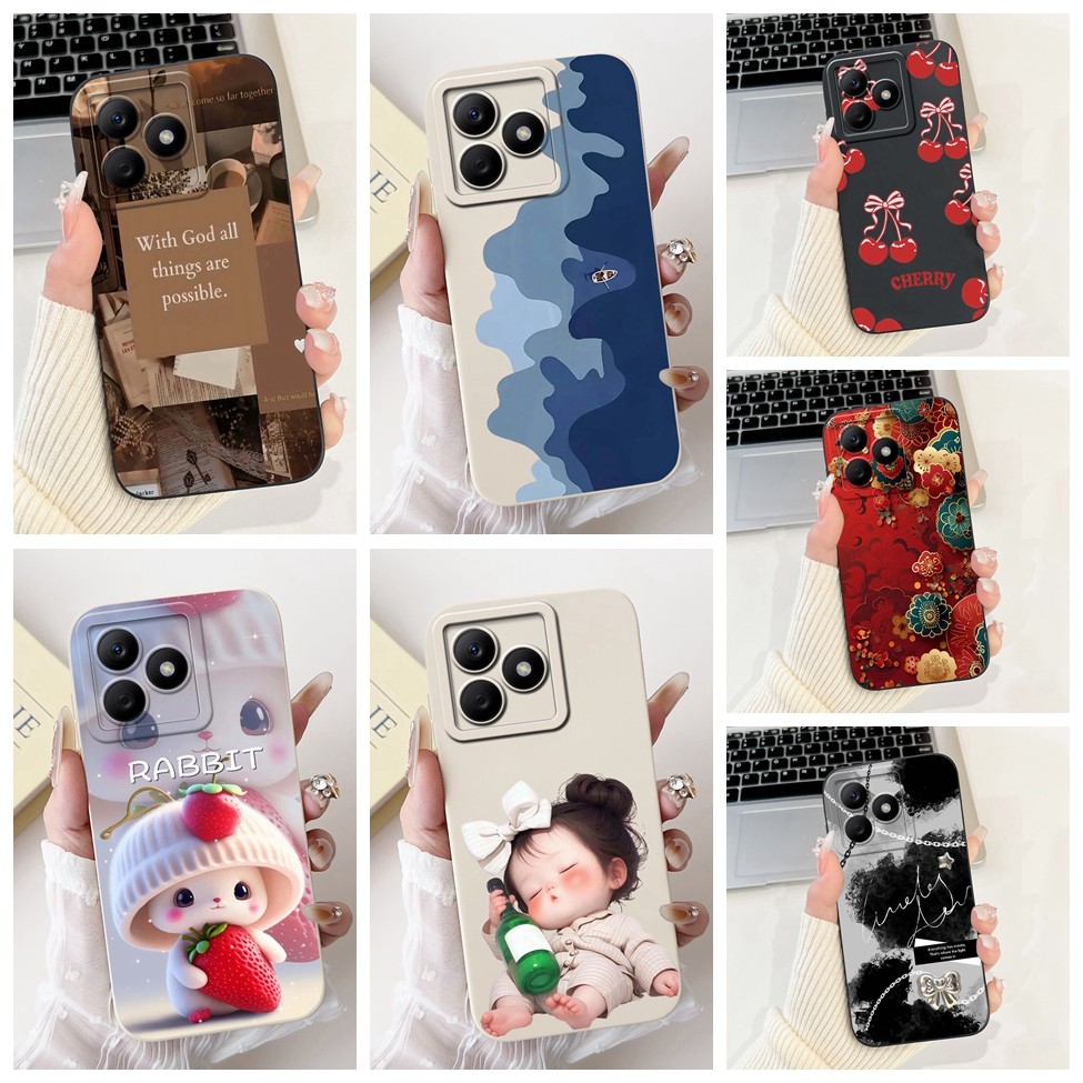 สําหรับRealme C61 RMX3939 RMX3930 C63 RMX39 สําหรับRealme C63 หรูหราแฟชั่นดอกไม้Kawaiiสาวน่ารักแมวกั