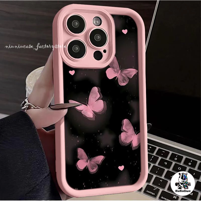 ผีเสื้อสีชมพู สําหรับ OPPO A3s A16 A38 A18 A7 A5s A58 A17K A12 A17 A78 A77 A57 A15 A16K A60 A5 A9 A53 A54 Reno 5 13 เคส