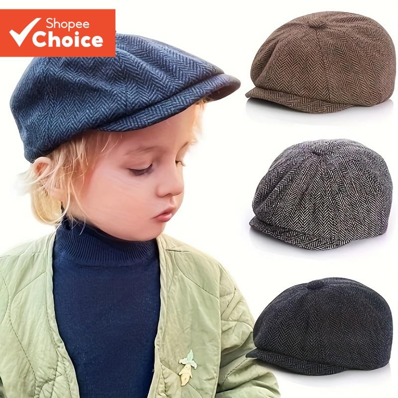 Classic Herringbone Newsboy Cap สําหรับเด็ก - หมวกเบเร่ต์ Unisex มีสไตล์สําหรับฤดูใบไม้ผลิ/ฤดูใบไม้ร่วง