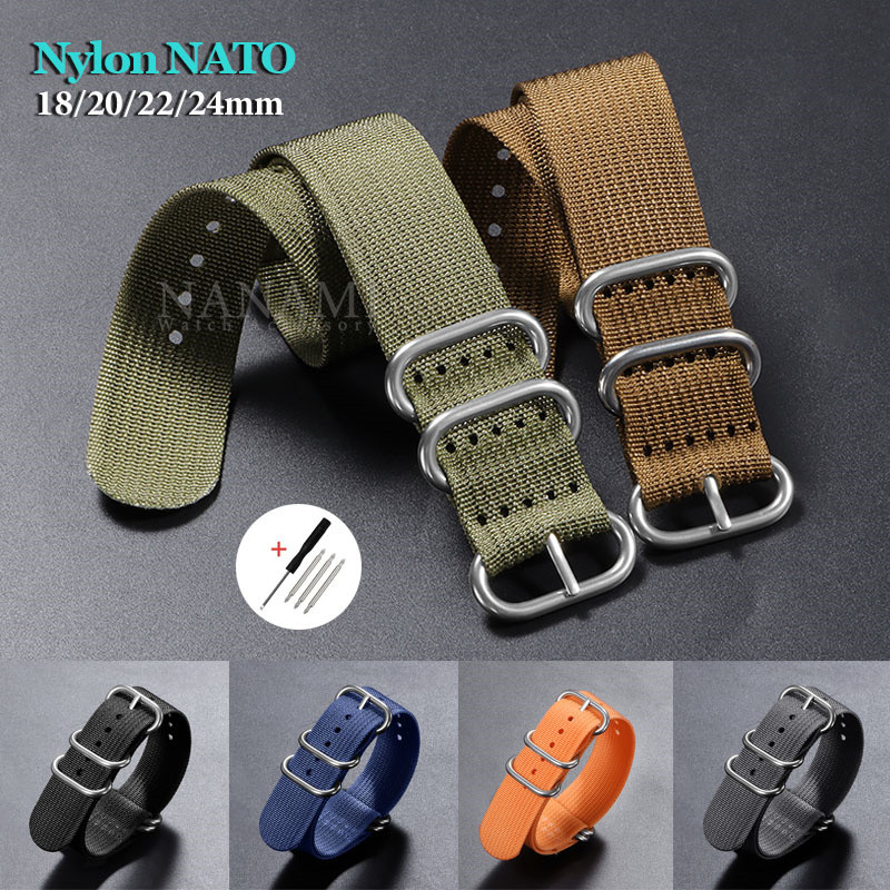ไนลอน NATO นาฬิกา 18/20/22/24 Universal Ribbed ผ้าใบ Zulu สายคล้อง One Loop สร้อยข้อมือทหารกีฬาเข็มขัดผ้าผู้ชายผู้หญิงสายรัดข้อมือ