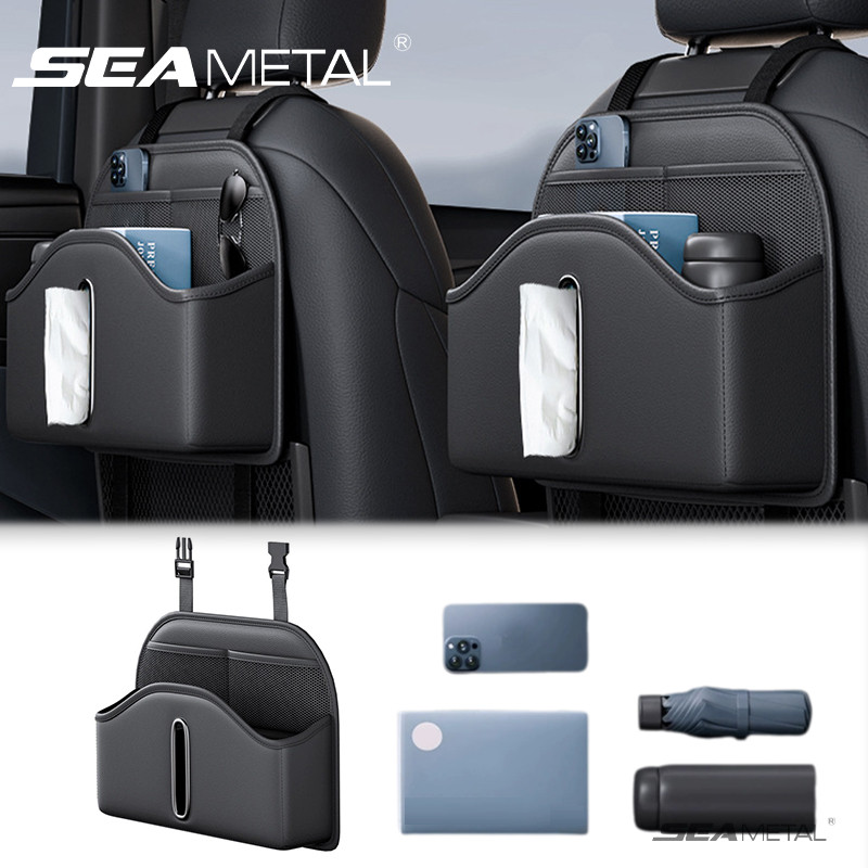 SEAMETAL PU หนัง ที่เก็บของหลังเบาะในรถยนต์ ที่แขวนของหลังเบาะรถ กระเป๋าใส่ของหลังเบาะรถยนต์
