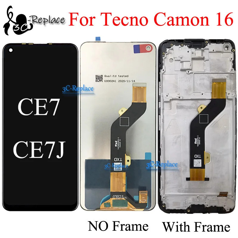 สีดํา 6.8 นิ้วสําหรับ Tecno Camon 16 CE7 CE7j CE9h จอแสดงผล LCD Touch Screen Digitizer Assembly เปลี