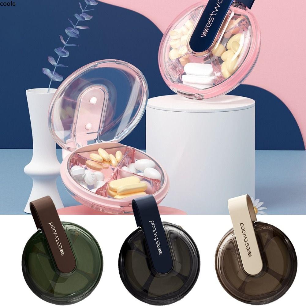 COOLE กล่องเก็บยาสําหรับเดินทาง,โปร่งใสความชื้น Travel Pill ,แบบพกพามัลติฟังก์ชั่พลาสติก 4 กริดเครื่องจ่ายยาอุปกรณ์การเดินทาง