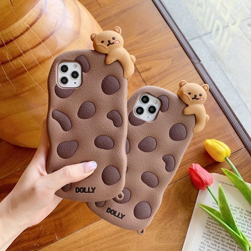 สําหรับ Iphone 11 12 13 14 15 16 Pro x xr xs Max 7 8 6 6s plus 3D การ์ตูน lay หมีสีน้ําตาลซิลิโคนอ่อนนุ่มเคสโทรศัพท์