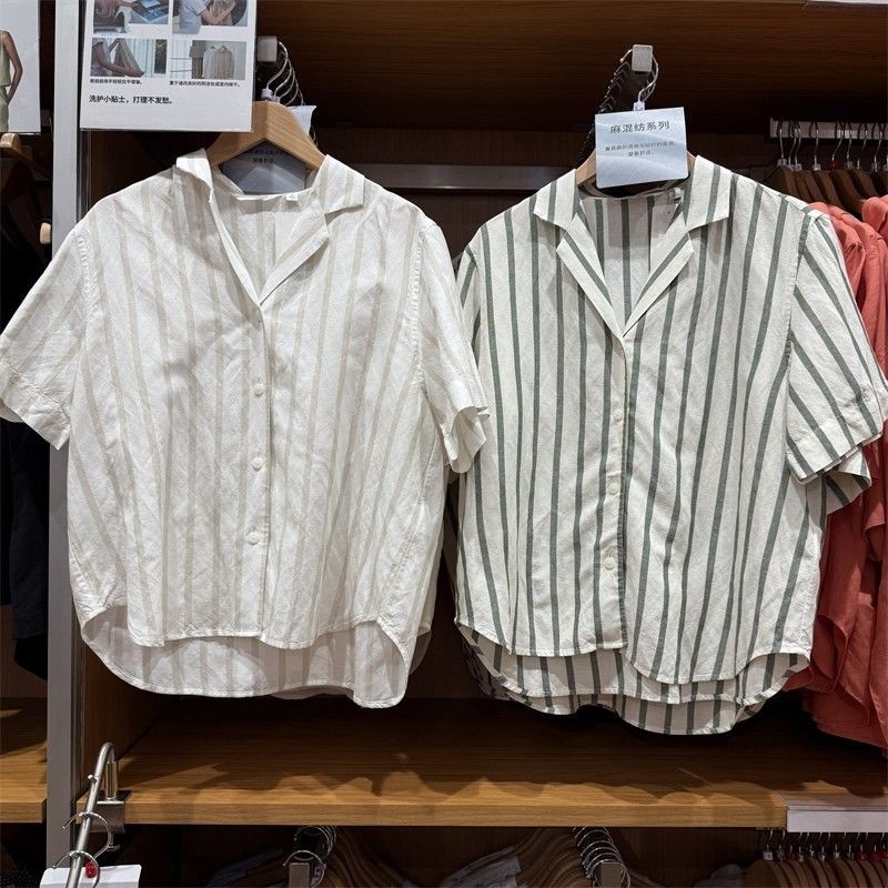 ญี่ปุ่นเดี่ยวผู้หญิงผ้าลินินผสมเปิดป grandi เสื้อแขนสั้นลำลองฤดูใบไม้ผลิฤดูร้อนสไตล์ใหม่ 475652