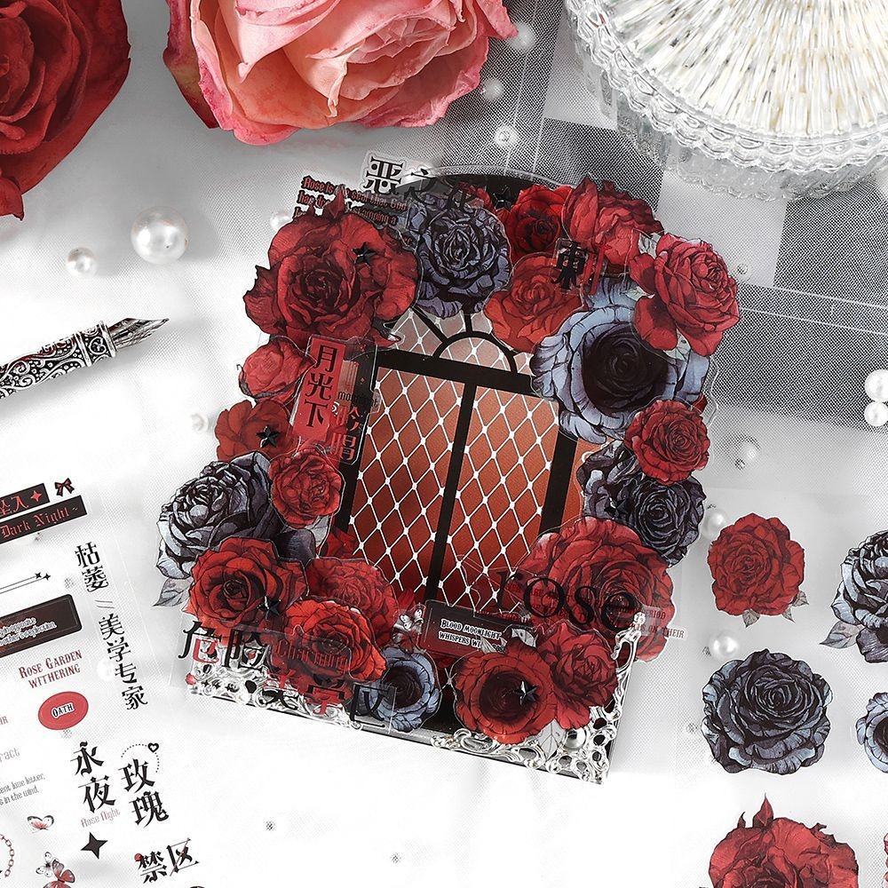Infeel.MePET สติกเกอร์ Rose Aesthetics Series ดอกไม้ข้อความวัสดุคู่มือ Gumei ตกแต่ง Collage ภาพวาด