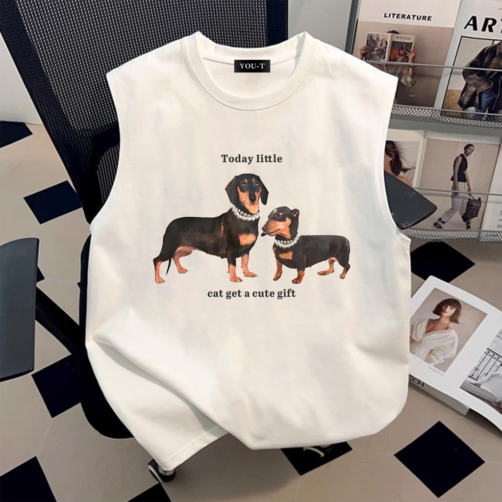 UT shop💯เสื้อกล้าม แขนกุด oversize ผ้าฝ้าย100% เสื้อแขนกุด 'TODAY DOG' เสื้อผ้าผช เหมาะกับใส่ออกกําล