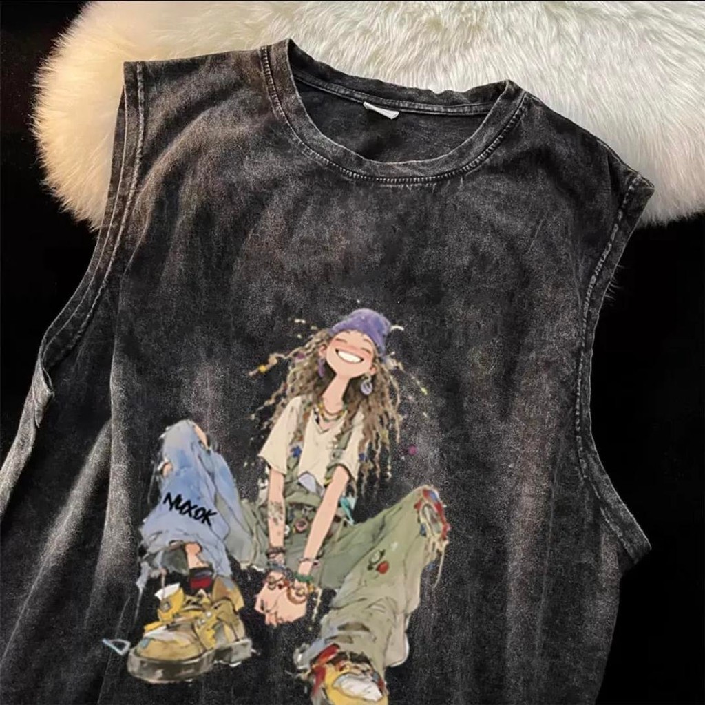 Sea.Tee [COD] เสื้อยืด แขนกุด เสื้อกล้าม"Mask beauty"oversize Cotton100% แฟชั่น แนวสตรีท แขนสั้น แขนกุด S-3xl