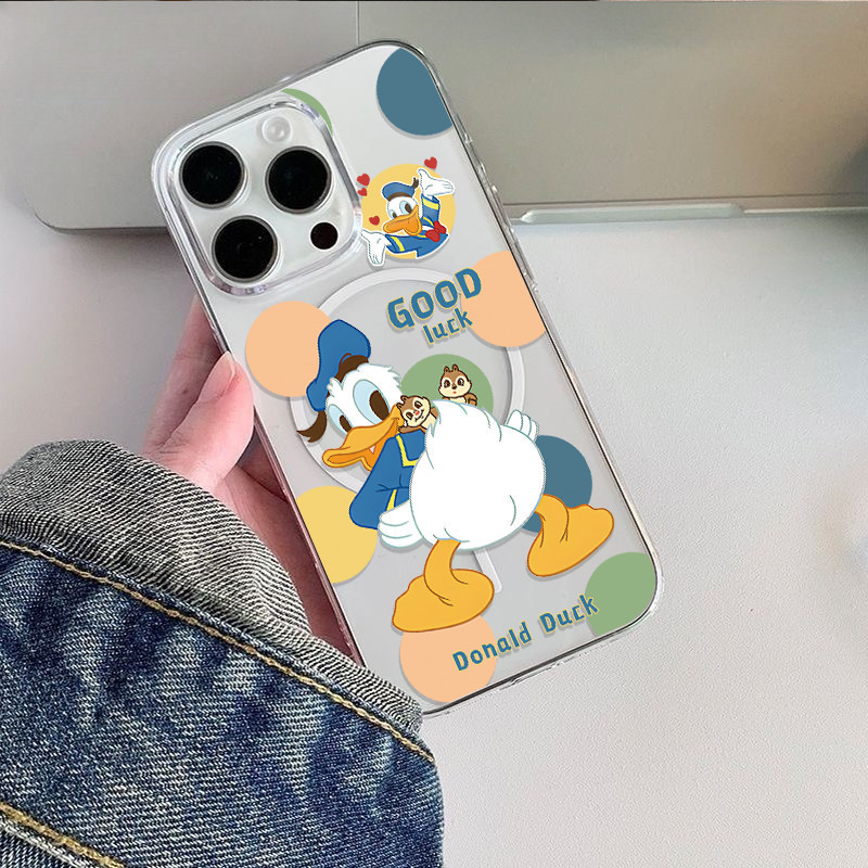 เคสใสกันกระแทกไอโฟน ลายโดนัลด์ดั๊ก มีวงแม่เหล็กสำหรับชาร์จไร้สาย For IP11-16 Pro/Pro max  IP14-16Plu