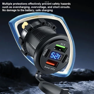 ใหม่ 4 พอร์ต Dual PD Dual QC 3.0 USB Car Charger พร้อมโวลต์มิเตอร์ Socket Power Outlet Adapter กันน้ําสําหรับ 12 V/24 V รถเรือ