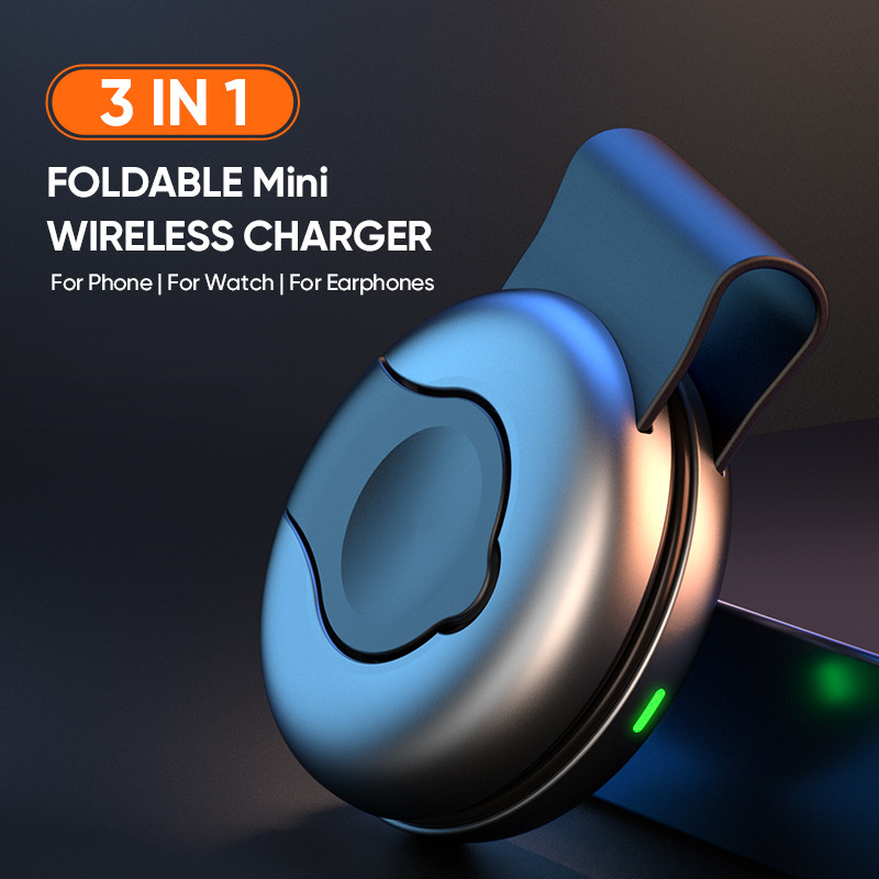 เครื่องชาร์จไร้สาย mini3-in-1 ใหม่ 15W 2A สําหรับชาร์จมือถือ นาฬิกา หูฟัง; แม่เหล็กและพกพา