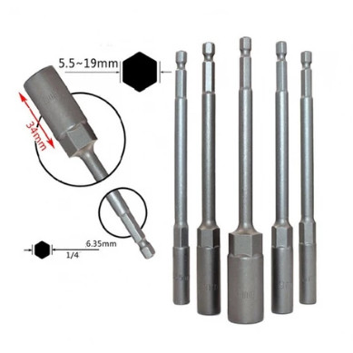 5PC 8-14 มม.ยาวไฟฟ้าเจาะ SOCKET HEAD Bolt NUT DRIVER Bit Impact เจาะ Bits อะแดปเตอร์ซ็อกเก็ตประแจ EXTENSION Bar 150 มม.