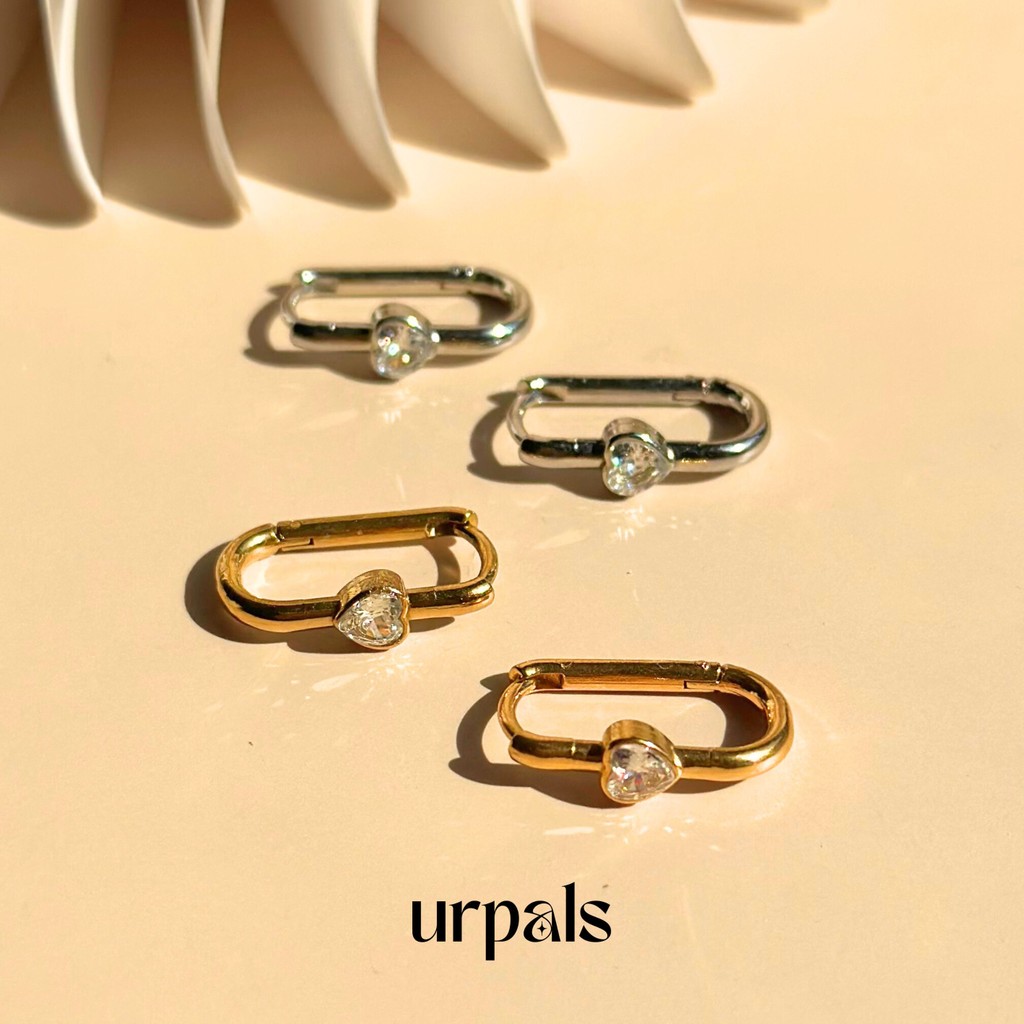 URPALS ต่างหูหัวใจ Stainless ชุบทอง 18K ไม่ลอกไม่ดำ แพ้ง่ายใส่ได้