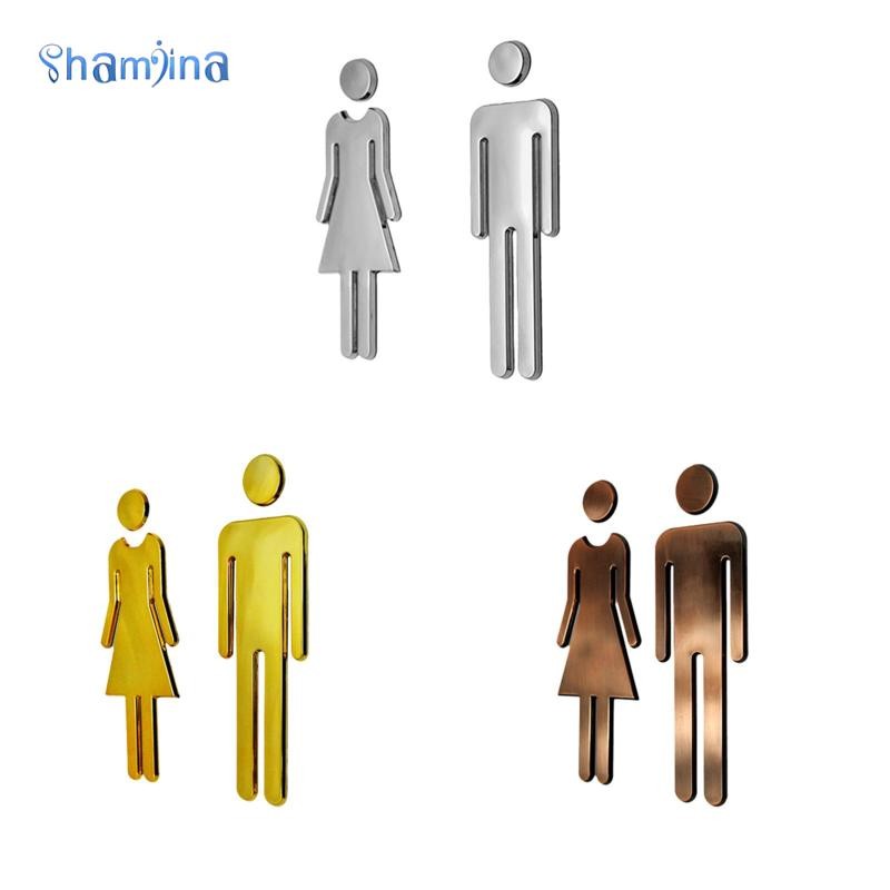 [Shamjina] Man&Woman WC Decals ป้ายห้องน้ํา Restroom Washroom Signage Plaque Silver