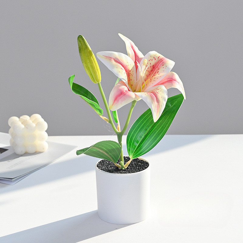 บอนไซดอกลิลลี่ประดิษฐ์ 25cm กงานกระถางเครื่องประดับตกแต่งสวน ของตกแต่งบ้าน - รูปที่ 5