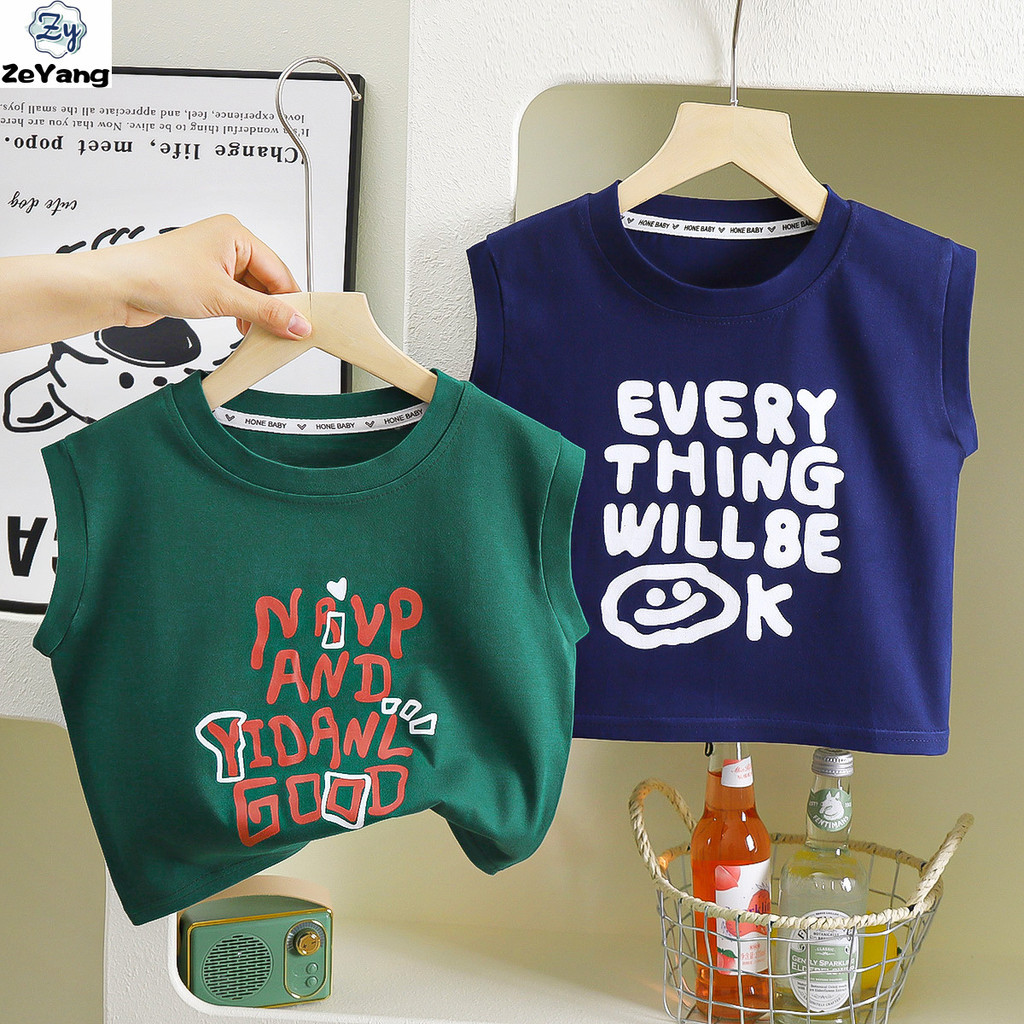 [ZY] 70-150 พร้อมสต็อกเด็กผ้าฝ้ายแท้เสื้อกั๊กรอบคอแขนกุดด้านบนเด็กการ์ตูน Bottoming เสื้อ All-Match Top เสื้อผ้าเด็กแฟชั่น Fast Shipping