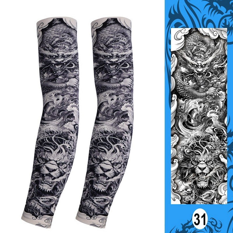 1 คู่ = 2 ชิ้น ผู้ชายใหม่กลางแจ้ง Essentials UV Sun Protection แขน Cool Dragon Tiger King Totem Tattoo ออกแบบ Cooling