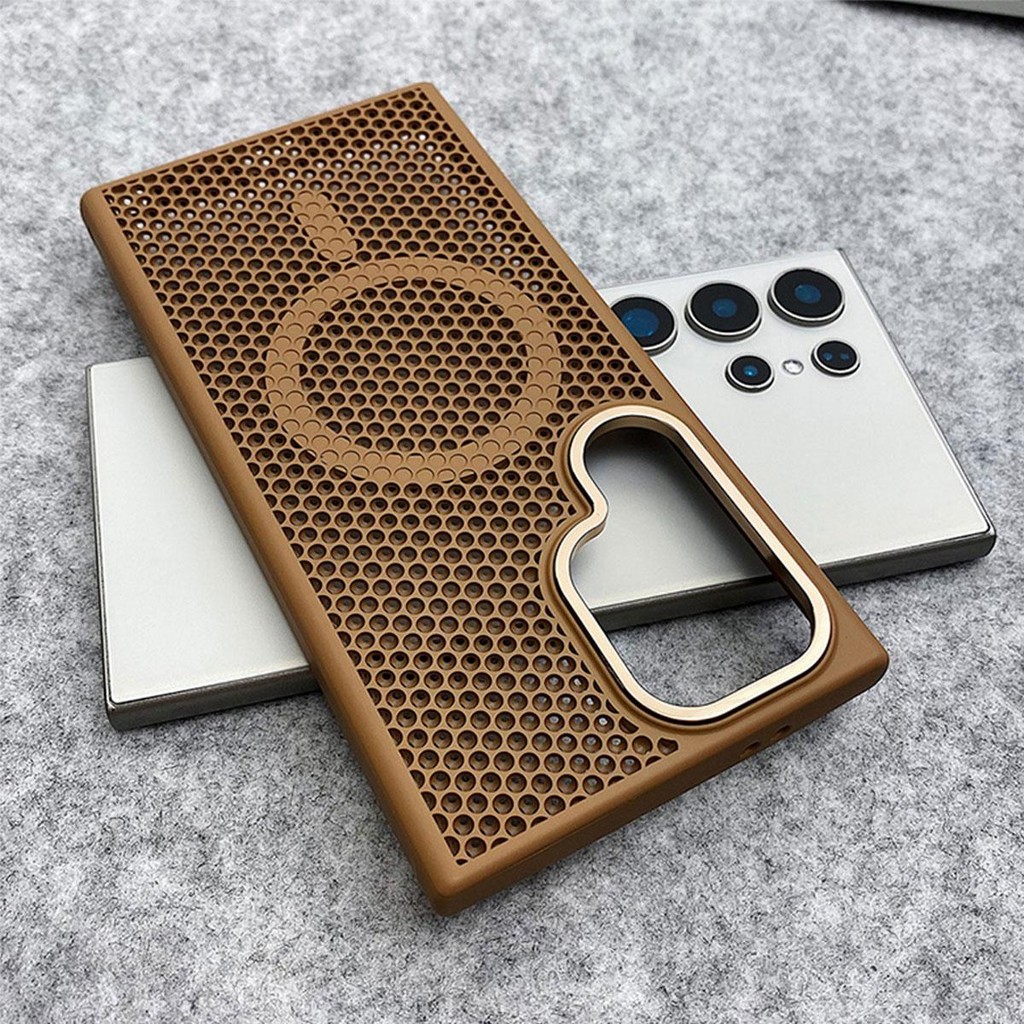 SAMSUNG ฤดูร้อนBreathable Cooling Ventsแม่เหล็กกรณีความสูงเลนส์สําหรับSamsung Galaxy S23 + S24 + S25 Ultraปลอกล้อมรอบอย่างเต็มที่กันกระแทกAnti-fall Cover