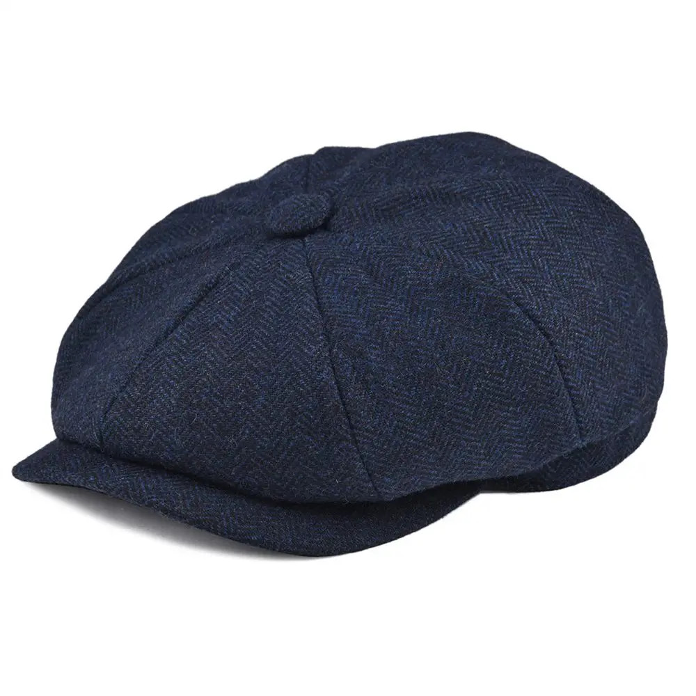 หมวกผู้ชาย Newsboy สไตล์ navy blue herringbone tweed และหมวกผู้หญิงทรง beret