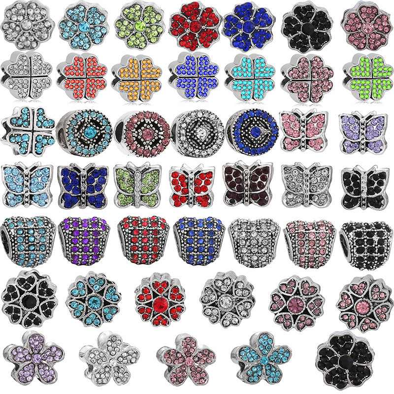 Ebay สร้อยข้อมือลูกปัดขายร้อนโลหะผสม Peony Diamond สร้อยข้อมือดอกไม้ห้ากลีบสร้อยคออุปกรณ์เสริมชุดผสม