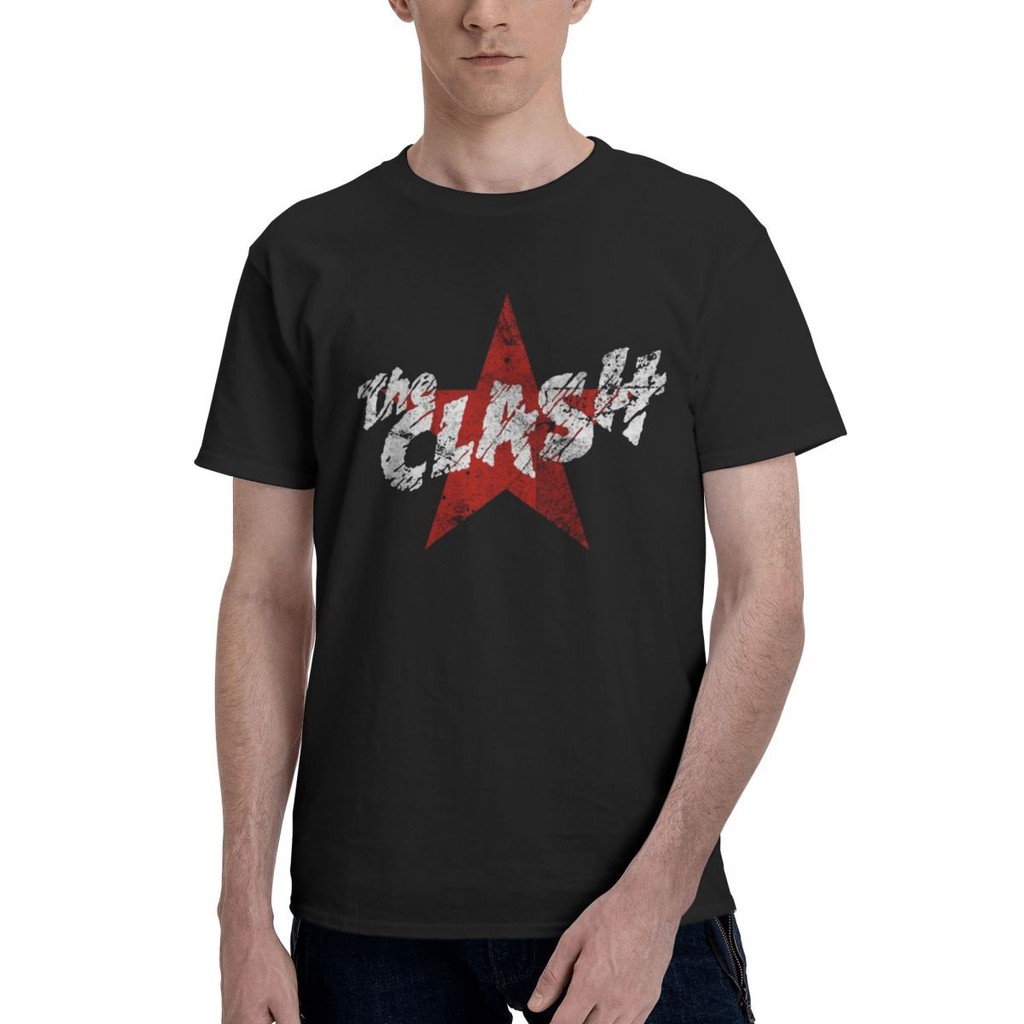 เสื้อยืดคอกลม Man Design Clothing The Clash London Calling Tops ผ้าฝ้าย 100%
