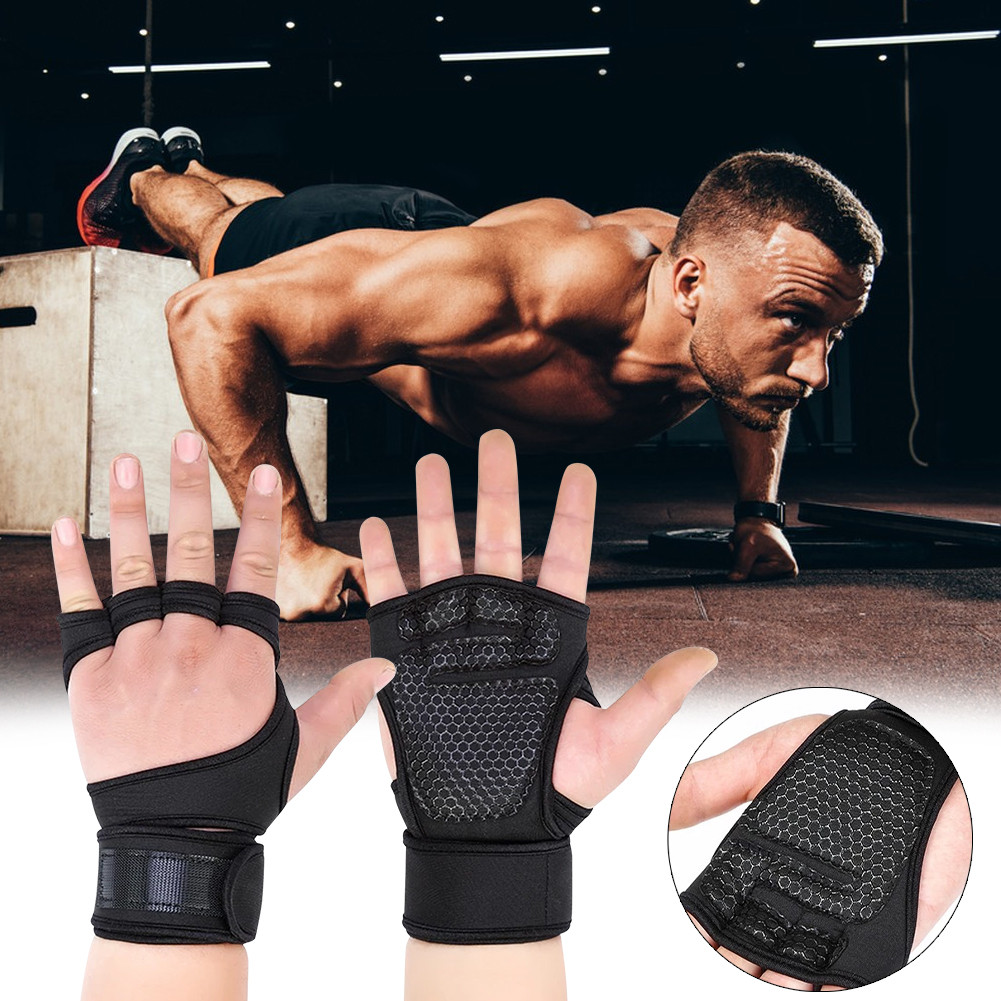 ถุงมือฟิตเนส เซฟข้อมือ ถุงมือออกกำลังกาย ถุงมือยกน้ำหนัก หนังกลับ ช่วยรัดข้อมือ ถุงมือกีฬาผู้ชาย