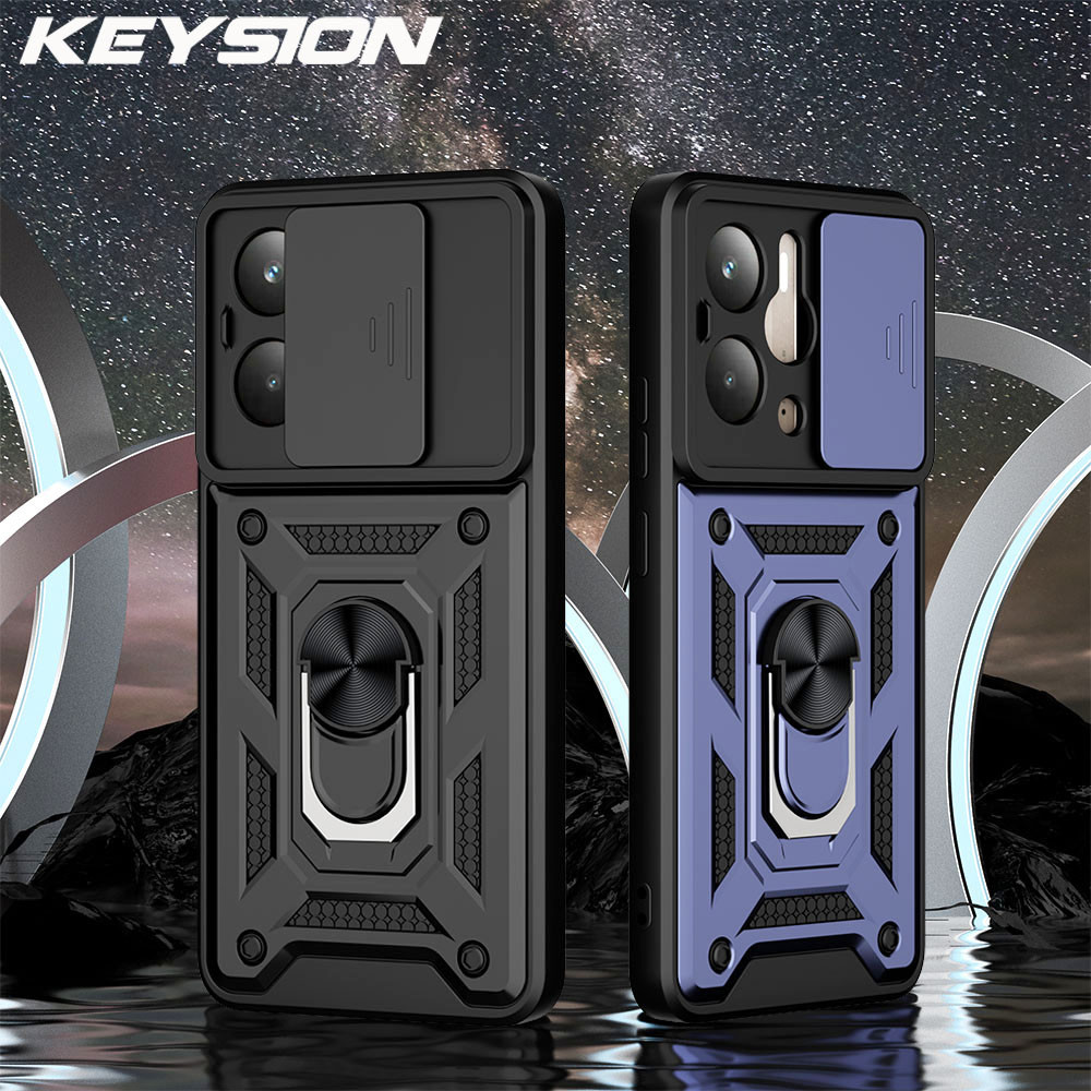 KEYSIONกันกระแทกสําหรับRealme 14 5G 14T 5Gสไลด์กล้องเลนส์ป้องกันแหวนขาตั้งโทรศัพท์ปกหลังสําหรับOPPO 