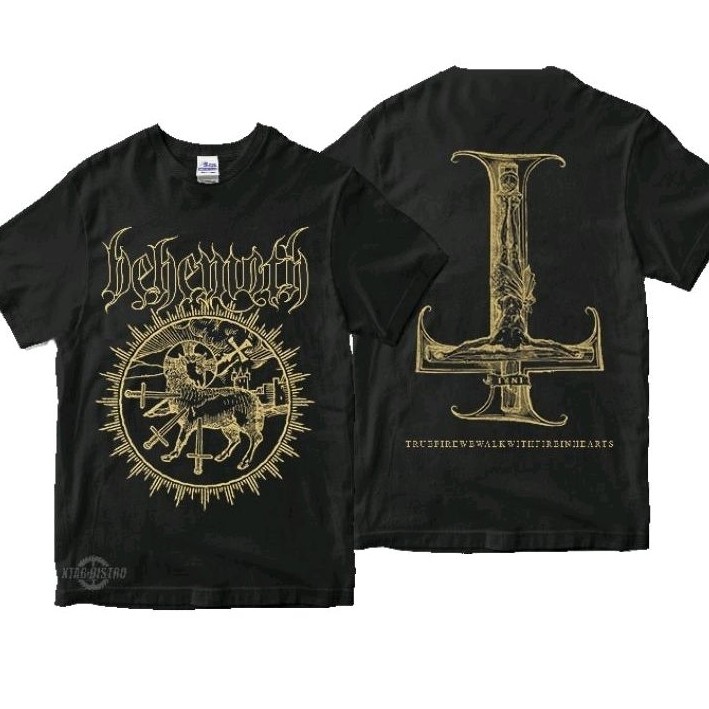 BEHEMOTH Inverted cross เสื้อยืดพรีเมี่ยม Behemoth โลหะสีดํา