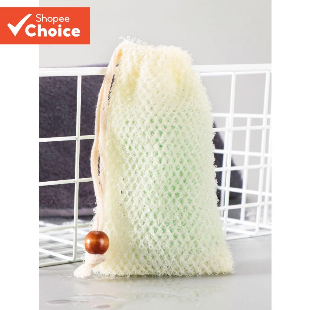 Creamy Double-Layer Nylon Mesh Soap Saver Sack ทนทาน Exfoliating Lather Net พร้อมเชือกรูดและลูกปัดไม้