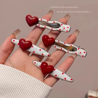 สไตล์เกาหลี Red Love Polka Dot Duckbill คลิปหญิง High-End กิ๊บติดผมสไตล์ใหม่ด้านข้างหักกิ๊บติดผม