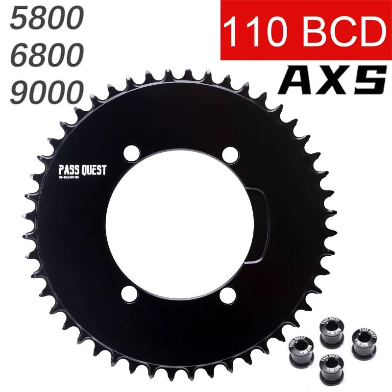 PASS QUEST Road Bike single chainring สําหรับ 110bcd Power meter 4 bolt crank Shimano dura ace 9000 5800 6800 ใช้งานร่วมกับ axs แบนด้านบนโซ่