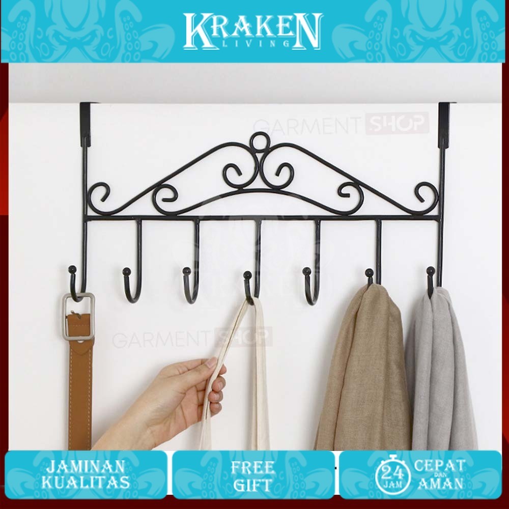กันตุนแกน จับ กระเป๋าไม้แขวนเสื้อ7ตะขอประตูหลังเหล็กไม้แขวนเสื้ออเนกประสงค์ตะขอเหล็กโดยไม่ต้องสกรูเจ