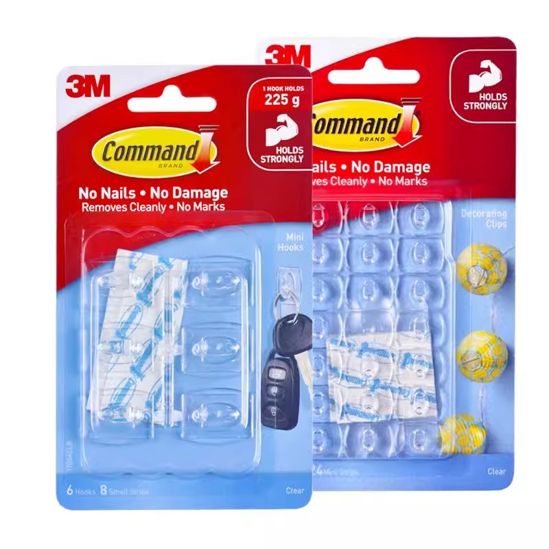3M command Hooks command Decoration Clips command Wire Toggle Clear & transparent hook ขจัดความเสียหายที่สะอาดฟรีตะขอ