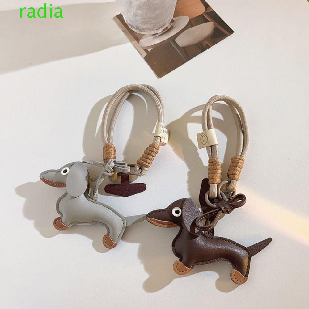 RADIANTZAP พวงกุญแจสุนัขดัชชุน, หนัง PU น่ารักการ์ตูนสัตว์พวงกุญแจแขวนเครื่องประดับ, ใหม่ตุ๊กตาลูกสุนัขคุณภาพสูง Mini Car Key อุปกรณ์เสริมเคสโทรศัพท์จี้
